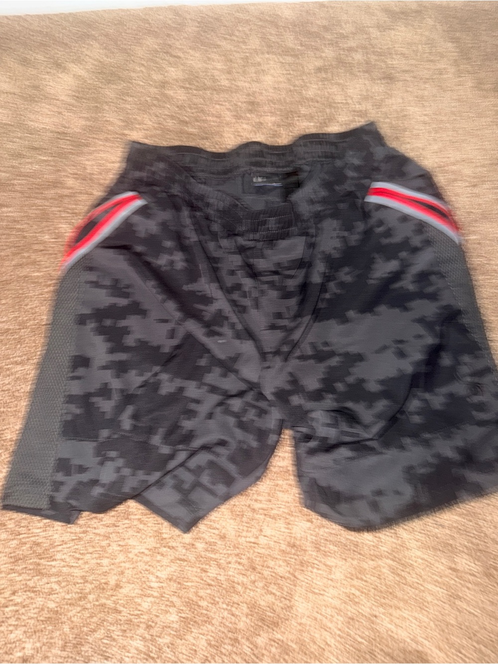 Spyder Men's Black Camo Athletic Shorts with Red Accents